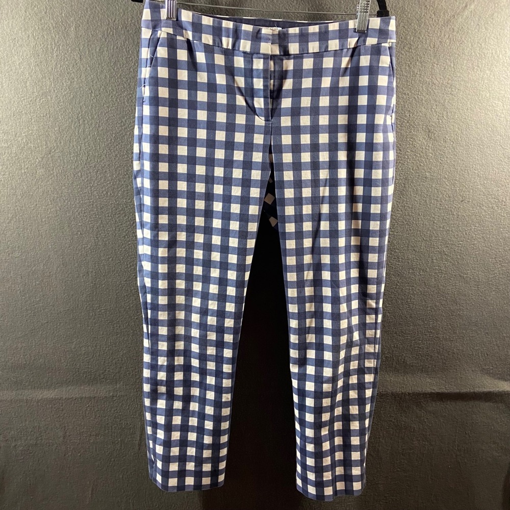 Boden Gingham Trousers 10 Blue White pants Check Ankle preppy coastal cotton